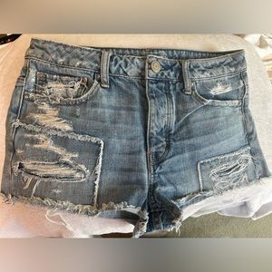 American Eagle Button Fly Distressed with Patches Cutoff Denim Shorts. Women’s 6